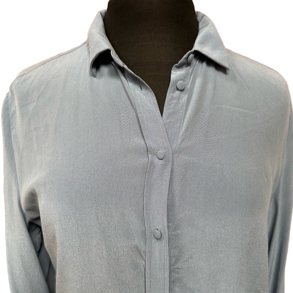 Sezane Blue 100 Percent Silk Long Sleeve Shirt Collar ButtonUp Blouse Size 38 - Picture 10 of 10